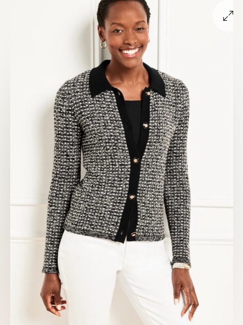 NWOT - Talbots - POLO CARDIGAN - DASH STRIPE - Size Large